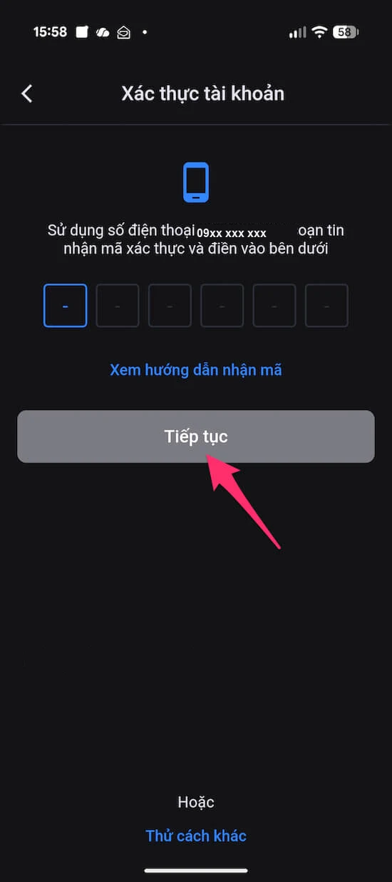 Bước 4: Điền mã xác thực OTP 6 số vào ứng dụng Vietmap Live